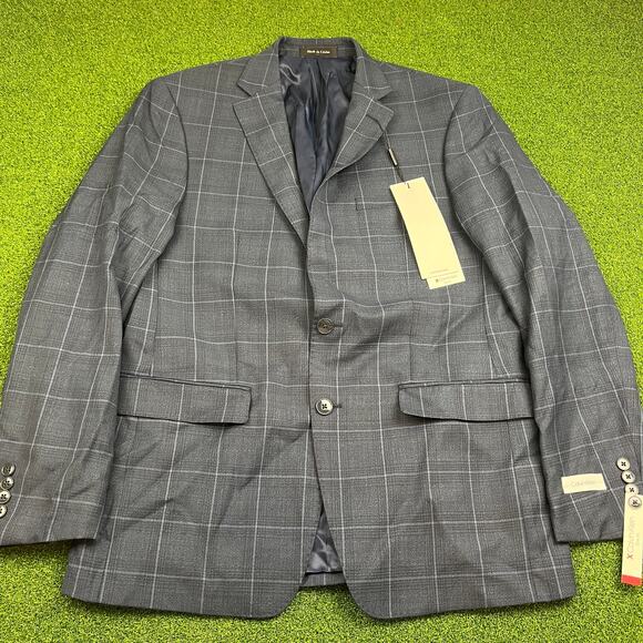 Calvin Klein Blue Checked Slim Fit Blazer Suit Jacket Sz 42R NWT